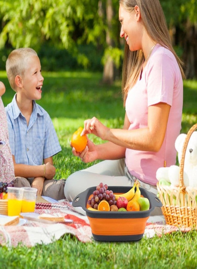 باسكيتي مصفاة قابلة للطي من باسكتي، عبوة من قطعتين، مجموعة قابلة للطي، مصفاة مطبخ من السيليكون الآمن غذائياً، مصفاة طعام قابلة للطي موفرة للمساحة (عبوة من قطعتين، لون برتقالي) - Image 5